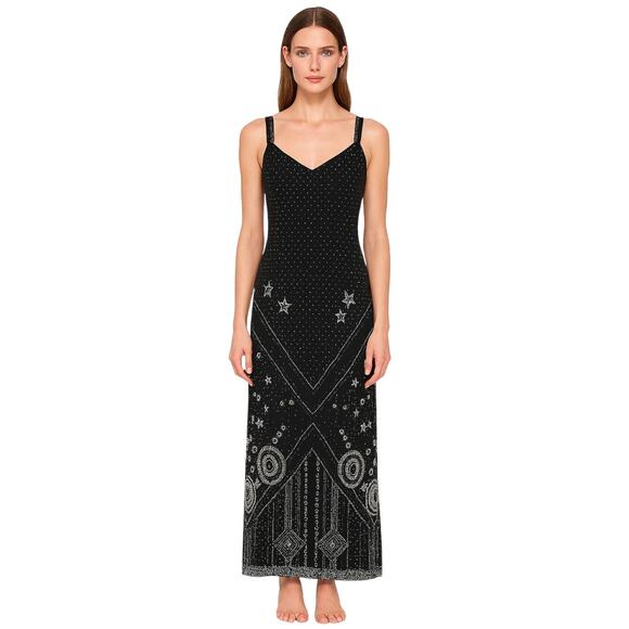 Vintage Platinum Dorothy Schoelen Black‎ Whimsey Goth Celestial Maxi Dress Lg - Picture 1 of 10